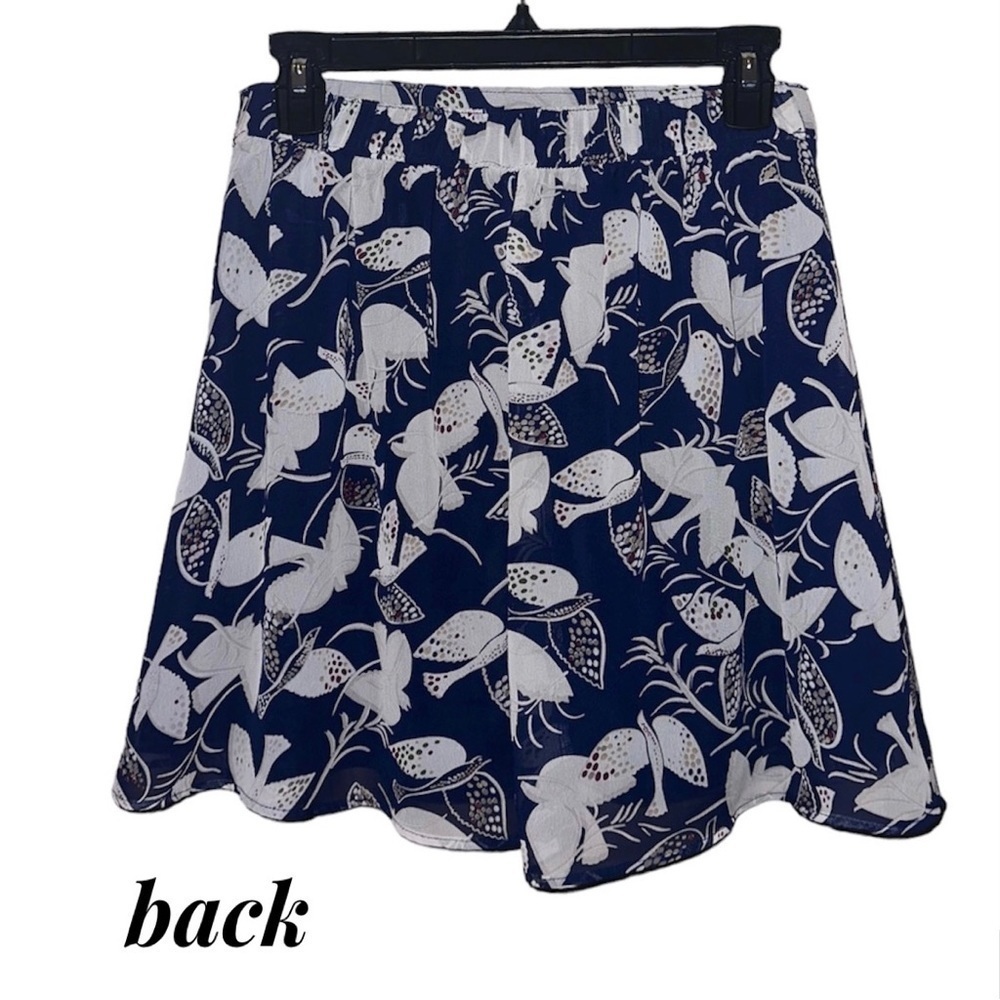 OLD NAVY Navy Blue White Dove Pleated Mini Skirt Bird Chiffon Whimsical Women XS - Picture 6 of 13